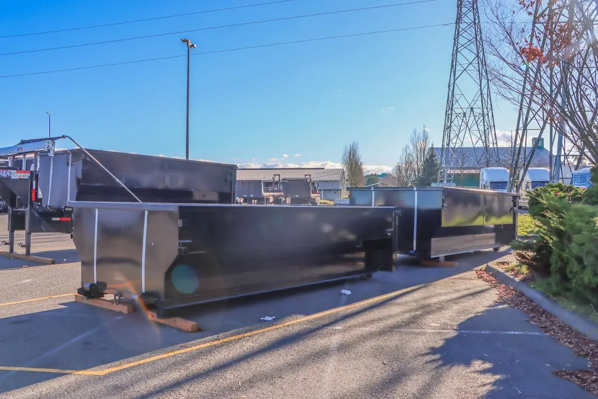 Roll-off dumpster ready for waste disposal at job site for 6 Yard Dumpster Rental in Denville